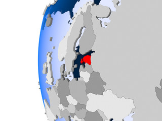Map of Estonia on political globe