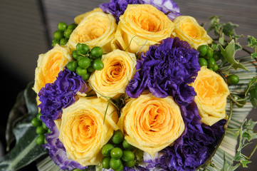 close up of bouquet and Beautiful yellow rose flowers