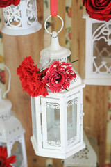 Romantic lantern with red rose