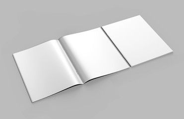Blank white catalog, magazines, book mock up on grey  background. 3d render illustration.