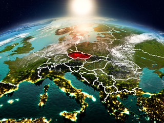 Czech republic in sunrise from orbit