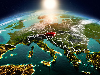 Austria in sunrise from orbit