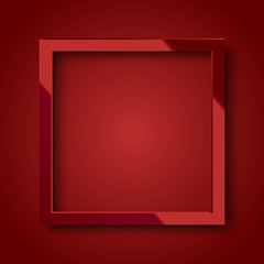 Realistic shiny red square frame on red background. Vector