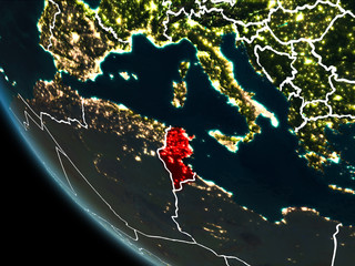 Satellite view of Tunisia at night