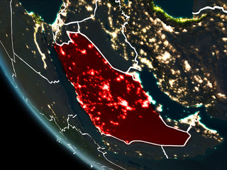 Satellite view of Saudi Arabia at night