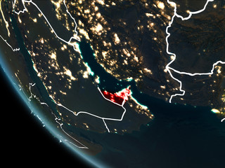 Satellite view of United Arab Emirates at night