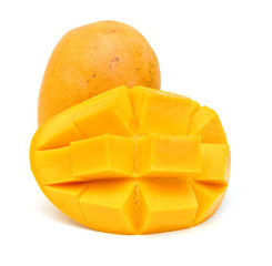 Mango and slice on white background