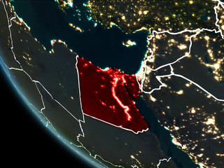 Satellite view of Egypt at night