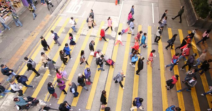 Top view of people walking the street