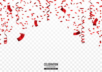Red confetti background in celebration concept.
