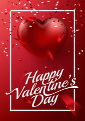 Happy valentine's day typography text with red heart in love concept.Vector illustration.