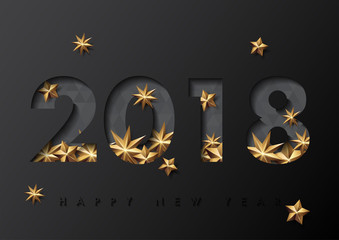 2018 merry christmas and happy new year vector greeting card and poster design with golden ribbon,star and confetti.