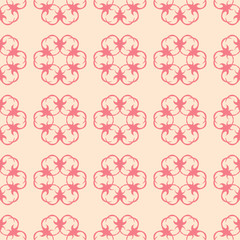 Red floral seamless pattern on beige background