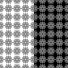 Black and white floral seamless ornaments. Set of backgrounds