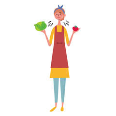 野菜を持つ　主婦　イラスト　
