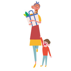子育て　買い物　主婦　イラスト　