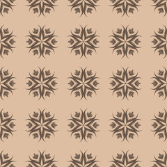 Brown floral seamless pattern on beige background