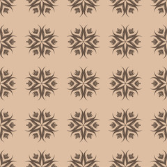 Brown floral seamless pattern on beige background