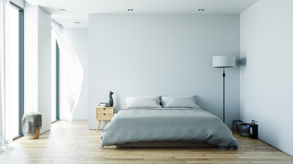 Minimalist interior of bedroom ,3d render