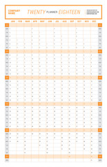 Yearly Wall Calendar Planner Template for 2018 Year. Vector Design Print Template. Week Starts Sunday. Portrait orientation