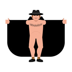 Exhibitionist open coat Template. publicly expose intimate parts of his body. Vector illustration