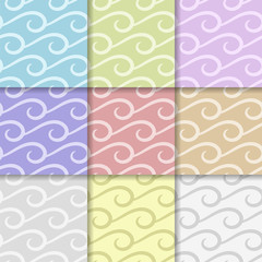 Geometric backgrounds. Set of multi colored abstract seamless patterns