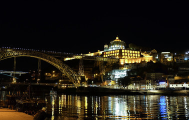 Night view on Monastery of Serra do Pilar. The architectural landmark of Gaia. Porto. Portugal
