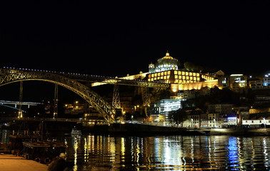 Fototapeta na wymiar Night view on Monastery of Serra do Pilar. The architectural landmark of Gaia. Porto. Portugal