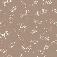 Seamless pattern with Lettering Hello. Vector illustration.