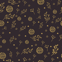 Seamless pattern with Christmas decorations. Vector illustration.