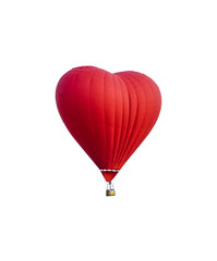 Red hot air balloon in the shape of a heart isolated on white background