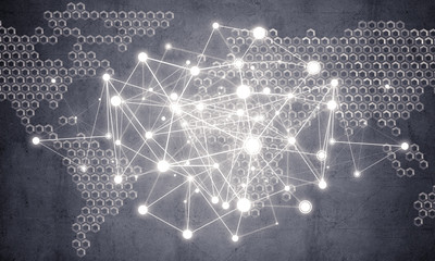 Lines and dots as networking idea drawn on cement background