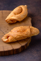 Closeup two fresh croissant