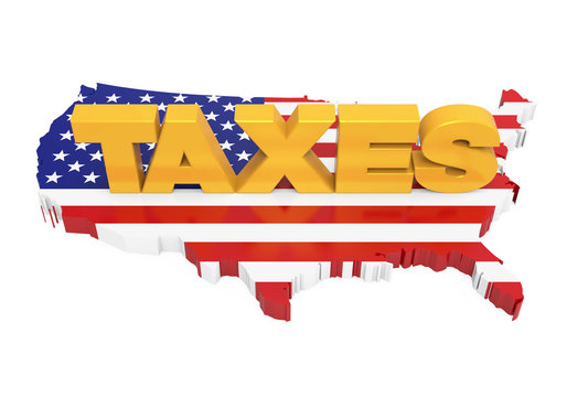 "TAXES" with United States Map Flag Isolated