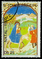 Painting "Flight into Egypt" on postage stamp