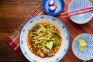 Khao soi - Traditional Thai Food, Khao Soi Thai Noodle Curry Soup with chicken