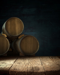 background of barrel and worn old table of wood
