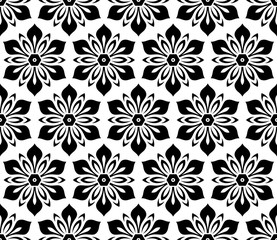 Floral vector black and white ornament. Seamless abstract classic background with flowers. Pattern with repeating floral elements