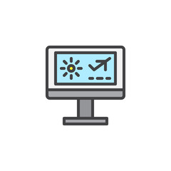 Air ticket flight booking filled outline icon, line vector sign, linear colorful pictogram isolated on white. Travel website symbol, logo illustration. Pixel perfect vector graphics