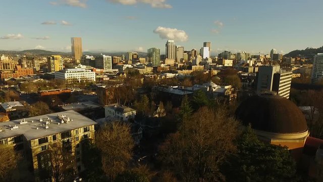 Downtown City Skyline Portland Oregon West Side Aerial