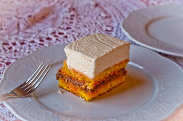 slice of cake with cream