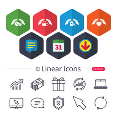 Hands insurance icons. Health medical pills.