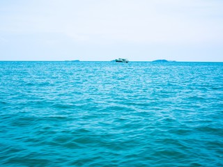 Sea view with boat, getaway holiday vacation background concept