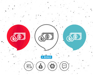 Cash money with Coins line icon. Banking.