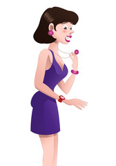 shopping woman try necklace on isolated