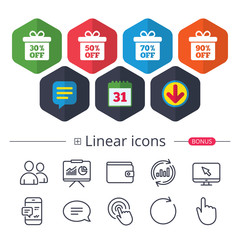 Sale gift box tag icons. Discount symbols.