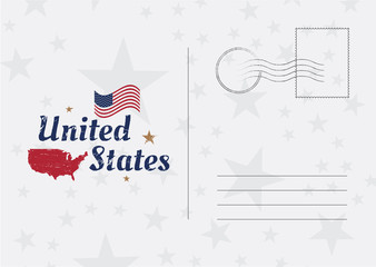 USA Vector vintage Postcard with american flag and map. Template for your design cards