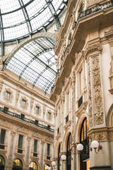 MILAN, ITALY - NOVEMBER 6: Unique closeup  view of Galleria Vittorio Emanuele II. Built in 1875 this gallery is one of the most popular shopping areas in Milan.