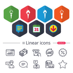 Torch flame icons. Fire flaming symbols.