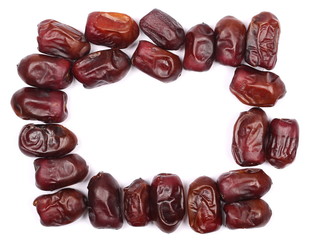 Dry dates isolated on white background, sweet fruit, top view